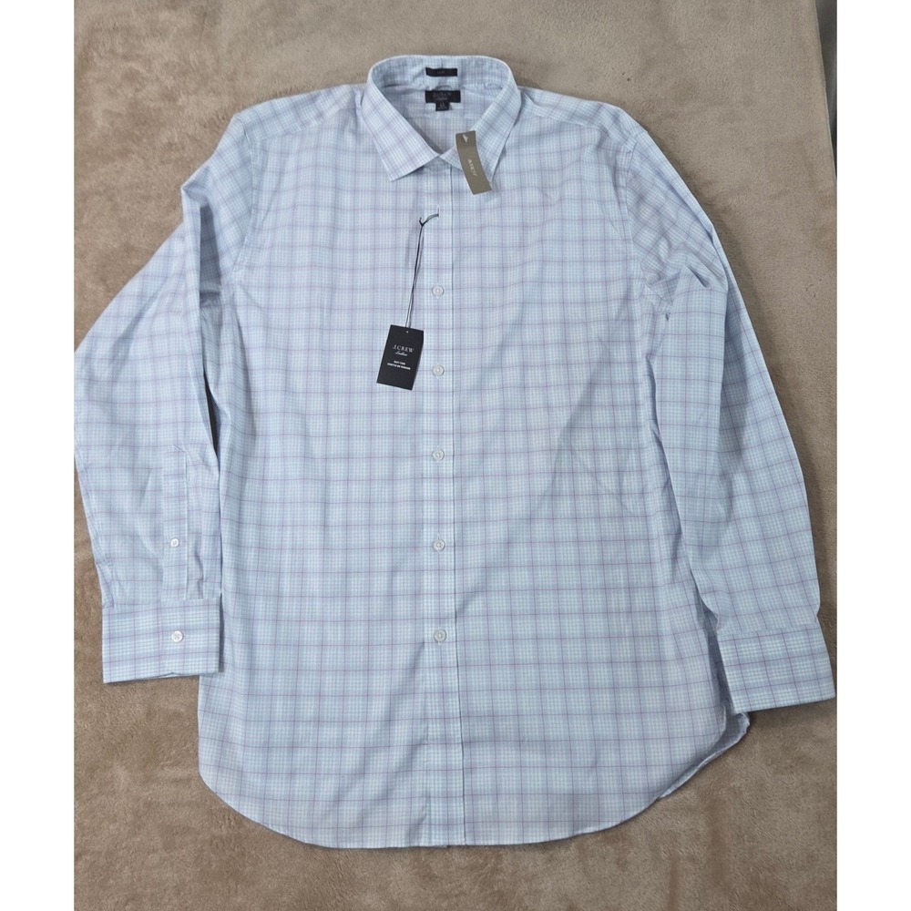 J. Crew Ludlow Dress Shirt Men 17/34 Blue Plaid Slim Fit AA836 L/S Button up NEW